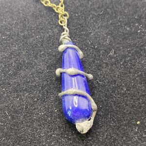 Vintage Cobalt Blue Sea Glass Necklace Womens Fashion